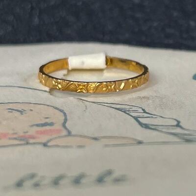 VINTAGE â€œGOOD LUCK FOR BABYâ€ CARD W/ 10K GOLD RING