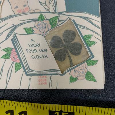 VINTAGE â€œGOOD LUCK FOR BABYâ€ CARD W/ 10K GOLD RING