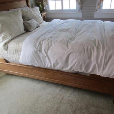 Antique High Back Oak Bed with Relief Accents