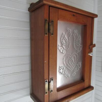 Hand Made Rustic Wood Storage Cabinet with Decorative Punched Metal Front