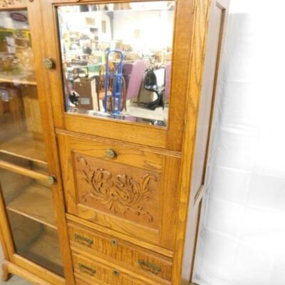 Stunning Antique Oak Side-by-Side Display Cabinet and Front Drop Secretary
