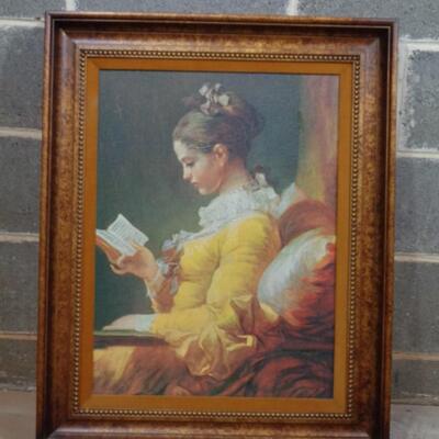 Framed Painting of "A Young Girl Reading" by Jean-HonorÃ© Fragonard