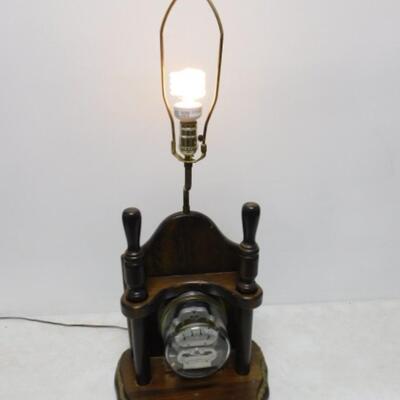 Electric Meter Novelty Table Lamp with Pair of Turned Wood Thumpers in Working Condition