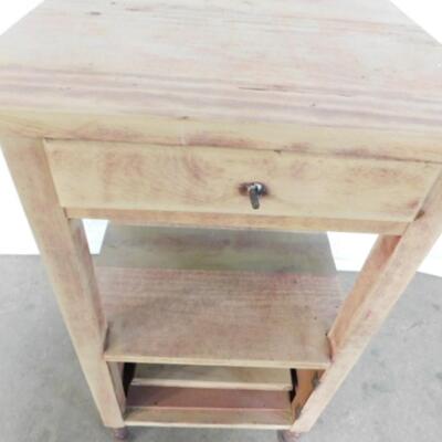 Solid Wood Side Table with Stretcher Shelf and Cabinet Storage