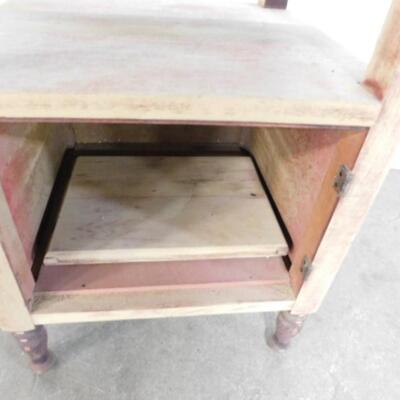 Solid Wood Side Table with Stretcher Shelf and Cabinet Storage