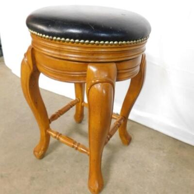 Solid Wood Frame Cabriole Leg Swivel Stool with Cushion Top and Brass Tack Accents