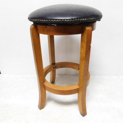 Solid Wood Frame Swivel Stool with Cushion Top and Brass Tack Accents
