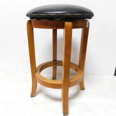 Solid Wood Frame Swivel Stool with Cushion Top and Brass Tack Accents