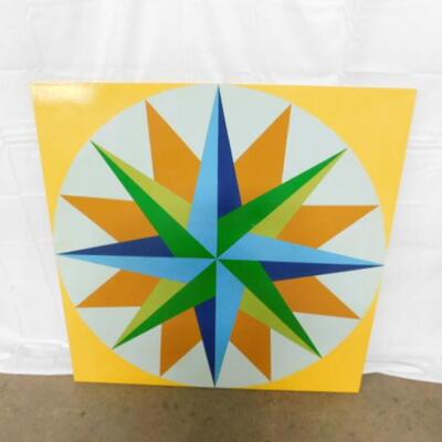 Colorful and Detailed Barn Quilt on Wood Frame