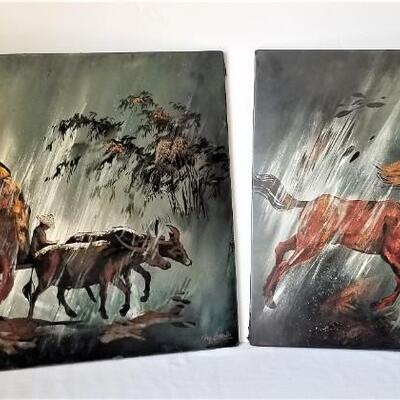 Lot #247  Pair of Oil Paintings on Wooden Panels - Vietnam
