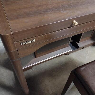 Roll Top Writing Desk Repurposed from Vintage Roland Organ includes Sitting Bench