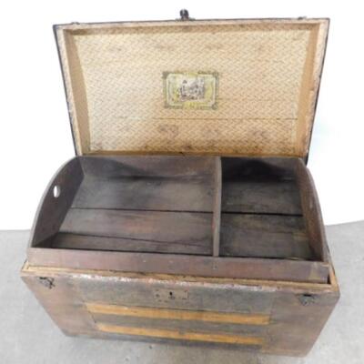 Antique Wood Travel Trunk with Tray Insert
