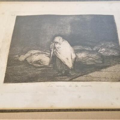 Lot #251  Goya Antique Etching in Frame - " Las Camas de la Muerte" - 1863