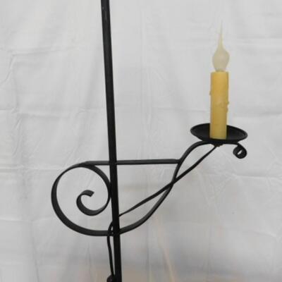 Vintage Wrought Iron Single Candle Electric Lamp Stand Fleur-de-Lis Finial