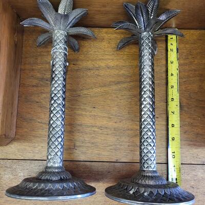 STUDIO SILVERSMITHS TIN PALM TREE CANDLE HOLDERS