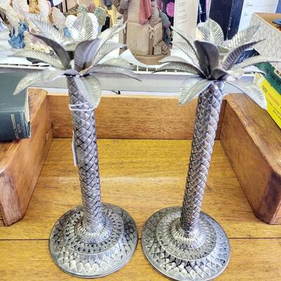 STUDIO SILVERSMITHS TIN PALM TREE CANDLE HOLDERS