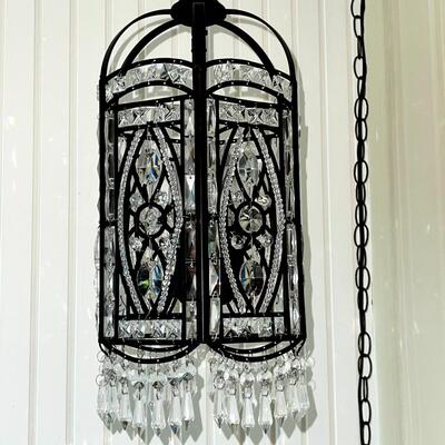 LOT 1 HANGING SWAG LAMP METAL & FAUX CRYSTAL REFLECTED LIGHT PATTERN