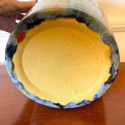LOT 3  1920s PACIFIC POTTERY 12.5" TALL STONEWARE BLENDED GLAZE WIDE MOUTH VASE DRIP