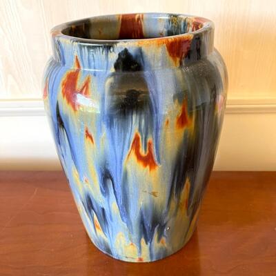 LOT 3  1920s PACIFIC POTTERY 12.5" TALL STONEWARE BLENDED GLAZE WIDE MOUTH VASE DRIP