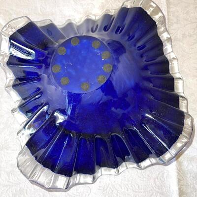 LOT 23  CONTEMPORARY ART GLASS COBALT BLUE RUFFLED BOWL 11