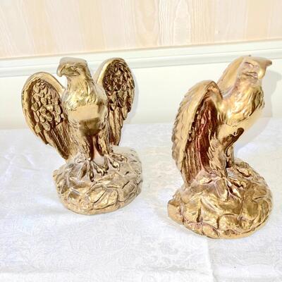 LOT 21  VINTAGE BRASS CLAD EAGLE BOOKENDS 8"