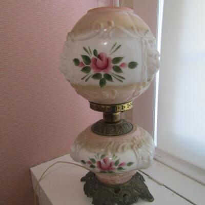 Vintage Gone with the Wind Lamp- Hand Painted with Puffy Lion Face- Possibly Produced by Fenton for LG Wright