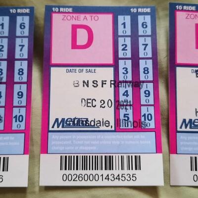 BNSF 10 Ride Tickets A-D Zone