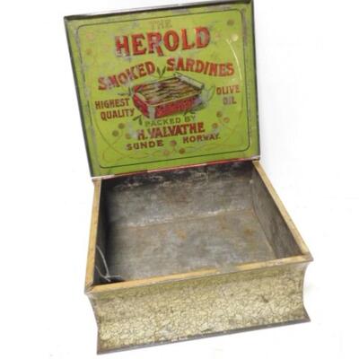 Antique 'The Herold' Book Tin Advertising Smoked Sardines