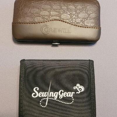 Lot 8: (2) Men's Leather Wallets, Grooming Kit and Sewing Kit