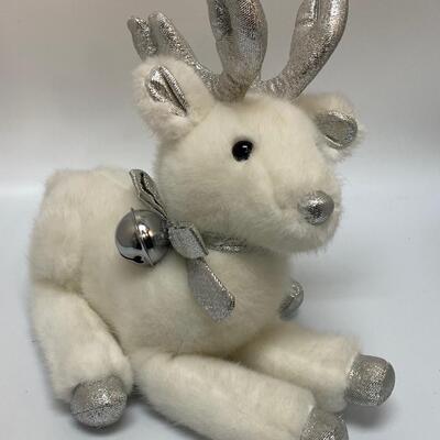 Dakin White and Silver Winter Holiday Plush Stuffed Animal Reindeer |  