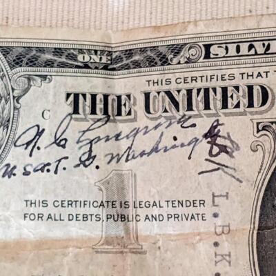 $1 Silver certificate Series 1935A Signed USAT George Washington officers