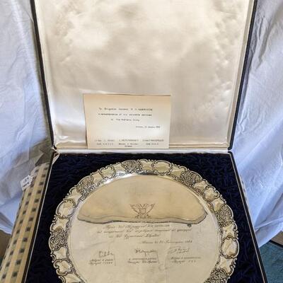 Solid Silver Presentation Tray in fitted case 1958 Greece