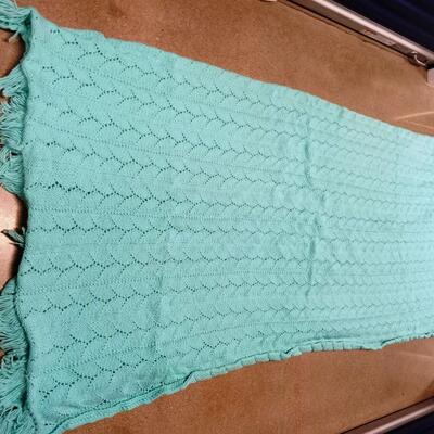 LOT 27W  HAND CROCHETED TEAL AFGHAN AND BABY BLANKET