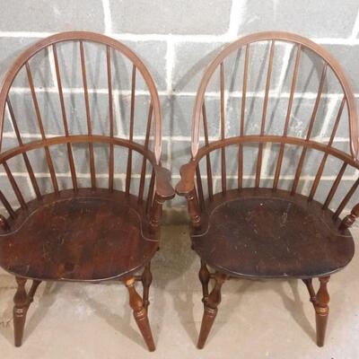 TWO ETHAN ALLEN Heirloom Dark Pine Comb Back Accent Dining Chair Set 10-6040.