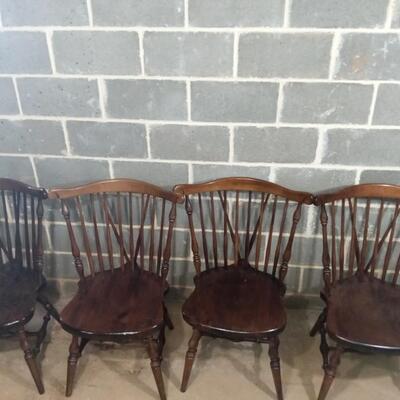 4 Vintage Ethan Allen Fiddleback Duxbury Sides Chairs Dark Pine
