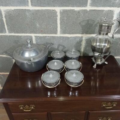 Cast Iron Cauldron Set And Silver Hurricane Lamp
