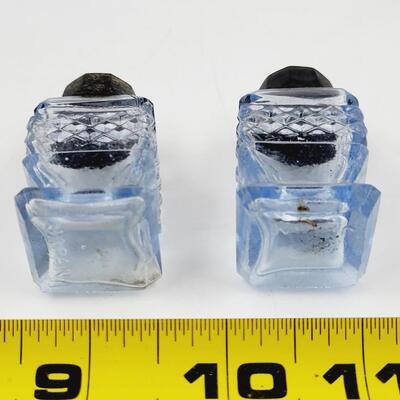 VINTAGE CUT GLASS BLUE SMALL SALT & PEPPER SHAKERS