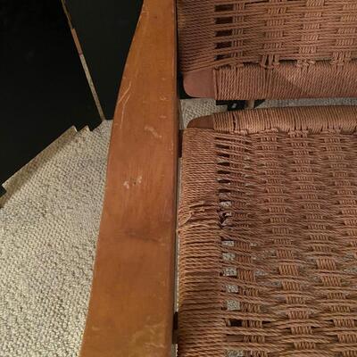 MCM Danish Modern wood & rush chair with ottoman