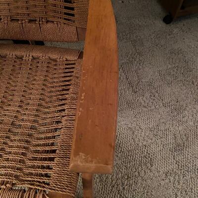 MCM Danish Modern wood & rush chair with ottoman