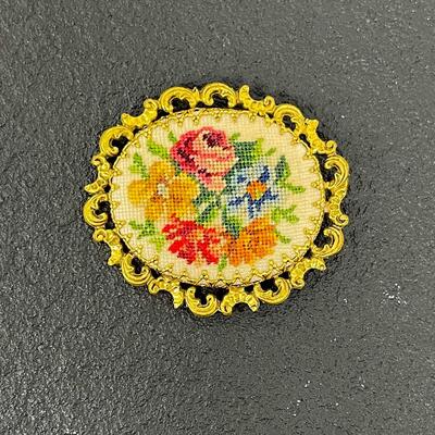 EMBROIDERED FLORAL BROOCH - MADE IN AUSTRIA