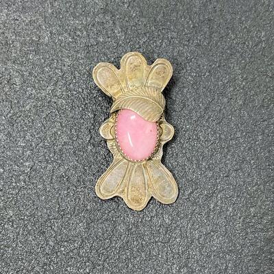 STERLING SILVER PENDANT W/ PINK STONE - NATURAL PINK OPAL?