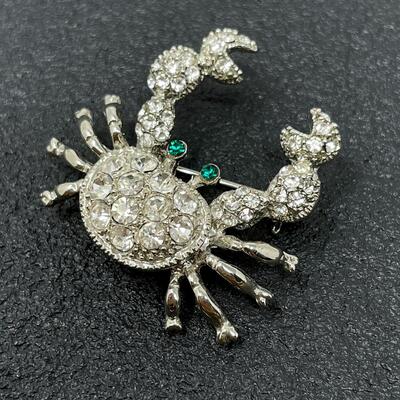 FAUX RHINESTONE CRAB BROOCH