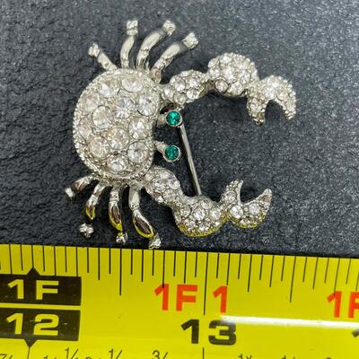 FAUX RHINESTONE CRAB BROOCH