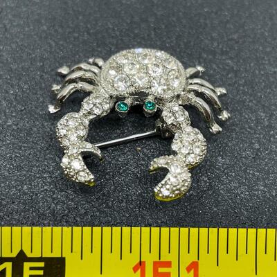 FAUX RHINESTONE CRAB BROOCH