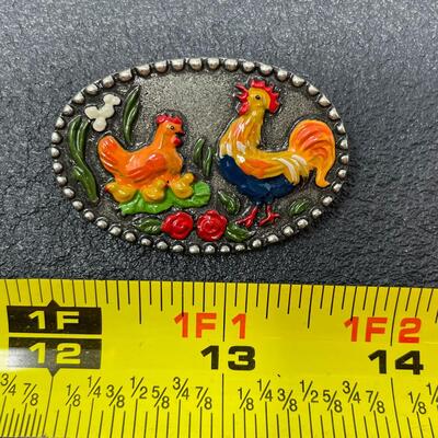 KUHN ZINN PEWTER ROOSTER & HEN BROOCH - GERMANY