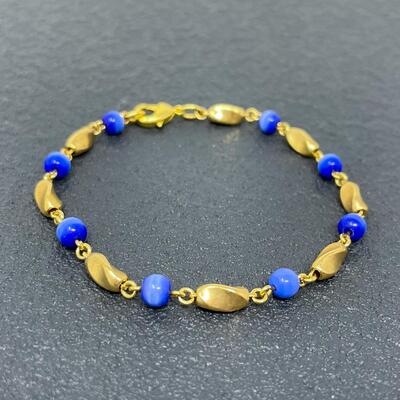 GOLD-TONED BRACELET W/ BLUE BEADS