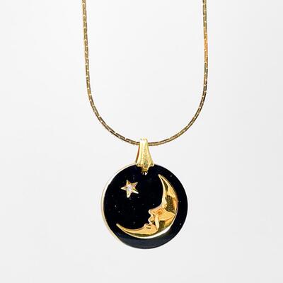 BLACK & GOLD MOON & STAR NECKLACE - KOREA