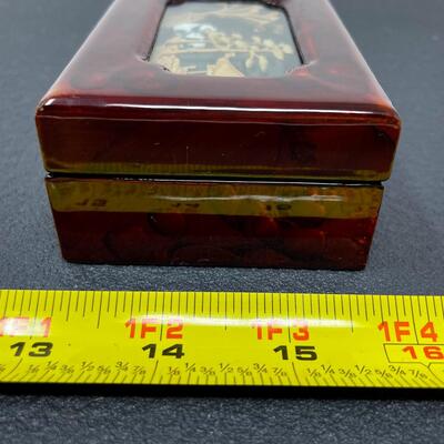 CHINESE JEWELRY BOX W/ CARVED DIORAMA PANDA DESIGN