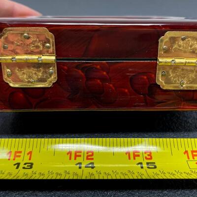 CHINESE JEWELRY BOX W/ CARVED DIORAMA PANDA DESIGN