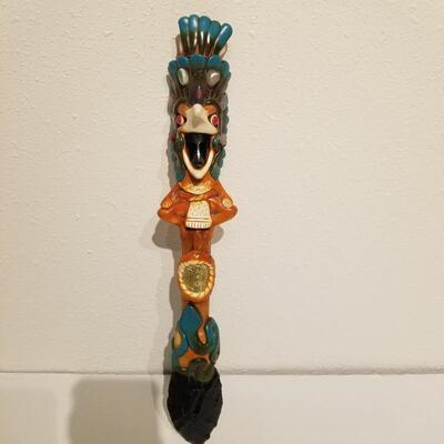 Vintage Southwestern carved onyx face warrior totem rattle pole